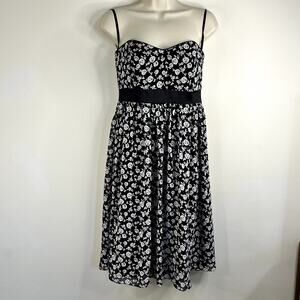 White House Blk Market Dress sz 6 Black/White Floral Straps Option Babydoll Y2K